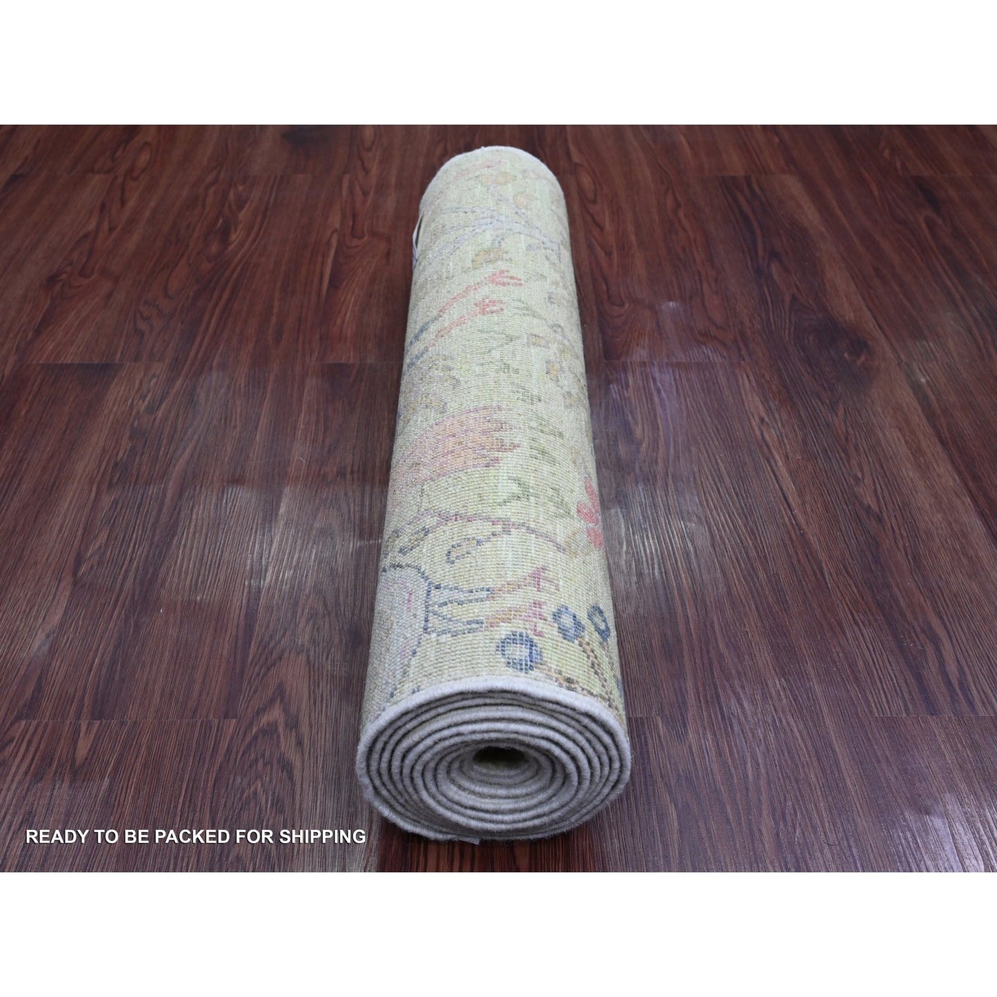 2'5"X9'9" Green Afghan Peshawar Birds Design Hand Knotted Wool Runner Rug