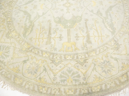 Hand-Knotted Cream Round Oushak Chobi Oriental