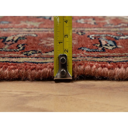 2'6"X8' Red Antiqued Heris Re-Creation Hand Knotted Soft Wool Runner Rug