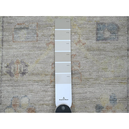 2'8"X5'7" Gray Angora Oushak Leaf Design All Wool Hand Knotted Runner Rug