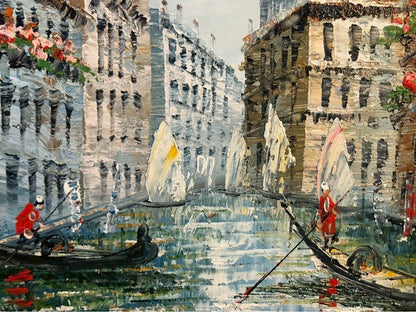 Framed F12 Oil Painting Signed Gondola Canal Venice