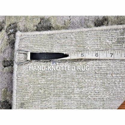 2'6"X10'4" Gray Modern Abstract Design Hand Knotted Pure Wool Runner Rug