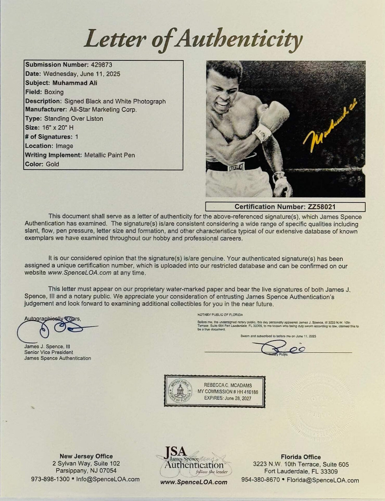 Muhammad Ali Autographed Framed 16X20 Photo (Jsa)