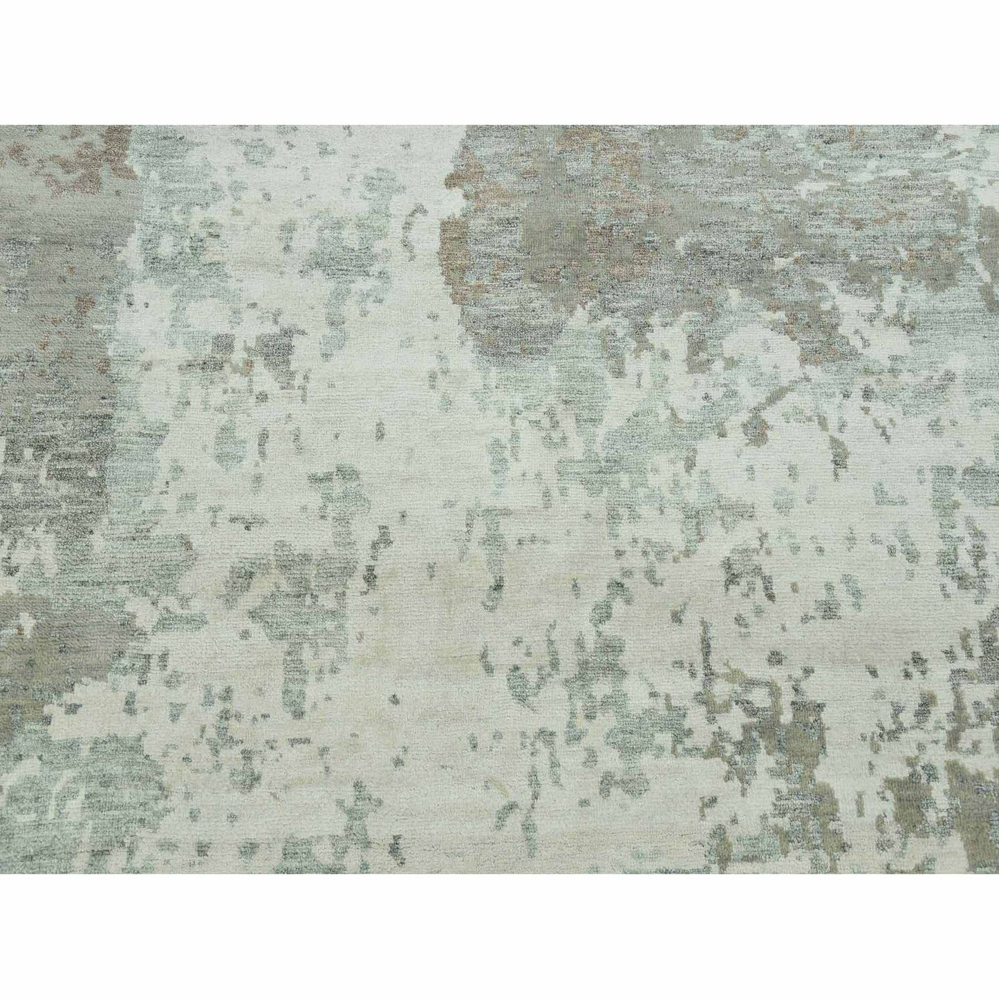 8'X10' White Hand Knotted Galaxy Abstract Design Wool And Silk Rug