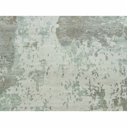 8'X10' White Hand Knotted Galaxy Abstract Design Wool And Silk Rug