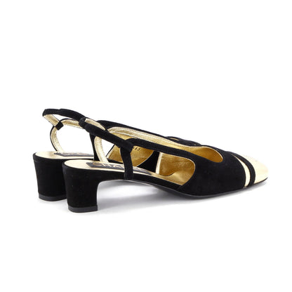 Chanel Women'S Metallic Cc Cap Toe Slingback Pumps Suede