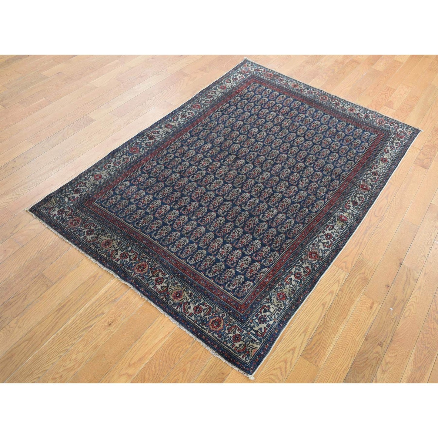 4'X6' Blue Antique Zoroastrian Hand Knotted Pure Wool Slight Wear Rug