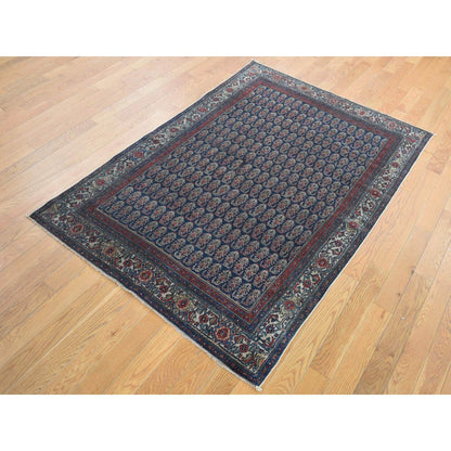 4'X6' Blue Antique Zoroastrian Hand Knotted Pure Wool Slight Wear Rug