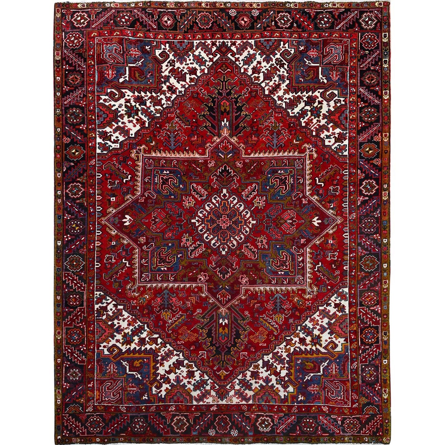 8'7'X11'1" Red Vibrant Wool Tribal Village Nomad Art Vintage Oriental Rug