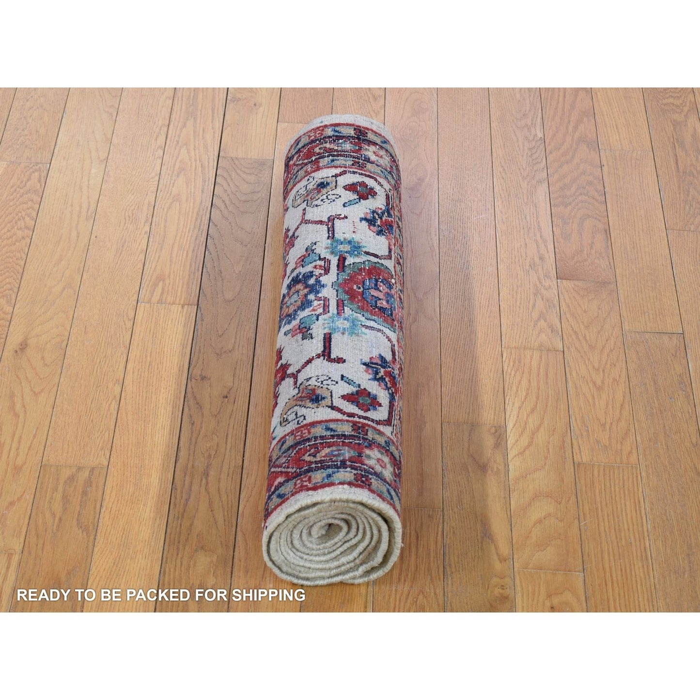 2'7"X6'8" Ivory Semi Antique Farsian Kazvin Wool Hand Knotted Runner Rug