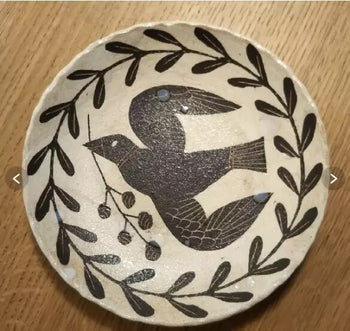 Makoto Kagoshima Plate Bird Leaf Wreaths Dia Handmade Ceramics Mint6.7inshes