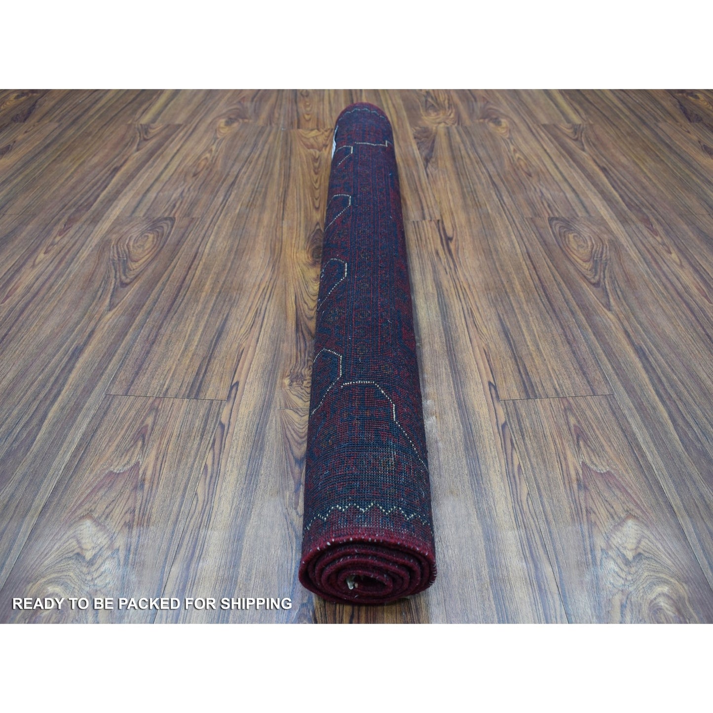 3'3"X4'10" Afghan Khamyab Pure Wool Hand Knotted Deep Red Rug