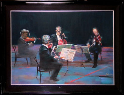 Jin G Kam (Chinese) String Quartet Original Oil Painting On Canvas Signed Framed