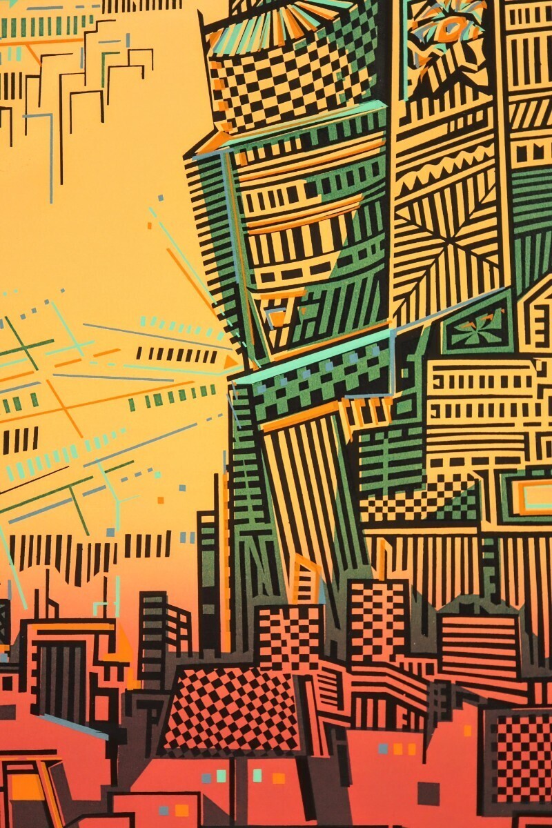 Risaburo Kimura Signed Original Serigraph Screenprint Wall St. New York Framed