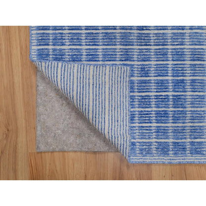 2'1"X3'1" Blue Modern Plain Decor Box Design Pure Wool Loomed Knotted Rug