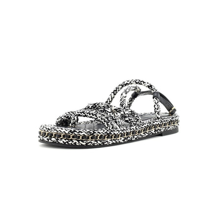 Chanel Women'S Cc Chain Sandals Braided Cord