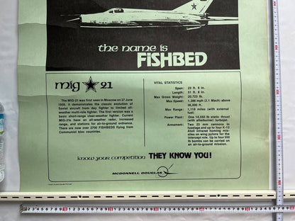 Vintage Cold War Poster Mig-21 Fishbed Soviet Fighter Jet Mcdonnell Douglas 74X5