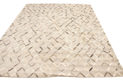 Modern Faux Leather Cowhide Rug 8x10 Contemporary Silver Carpet