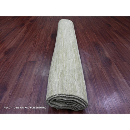 9'1"X12' Laurel Green Solid Design Flat Weave Hand Spun Wool Oriental Rug