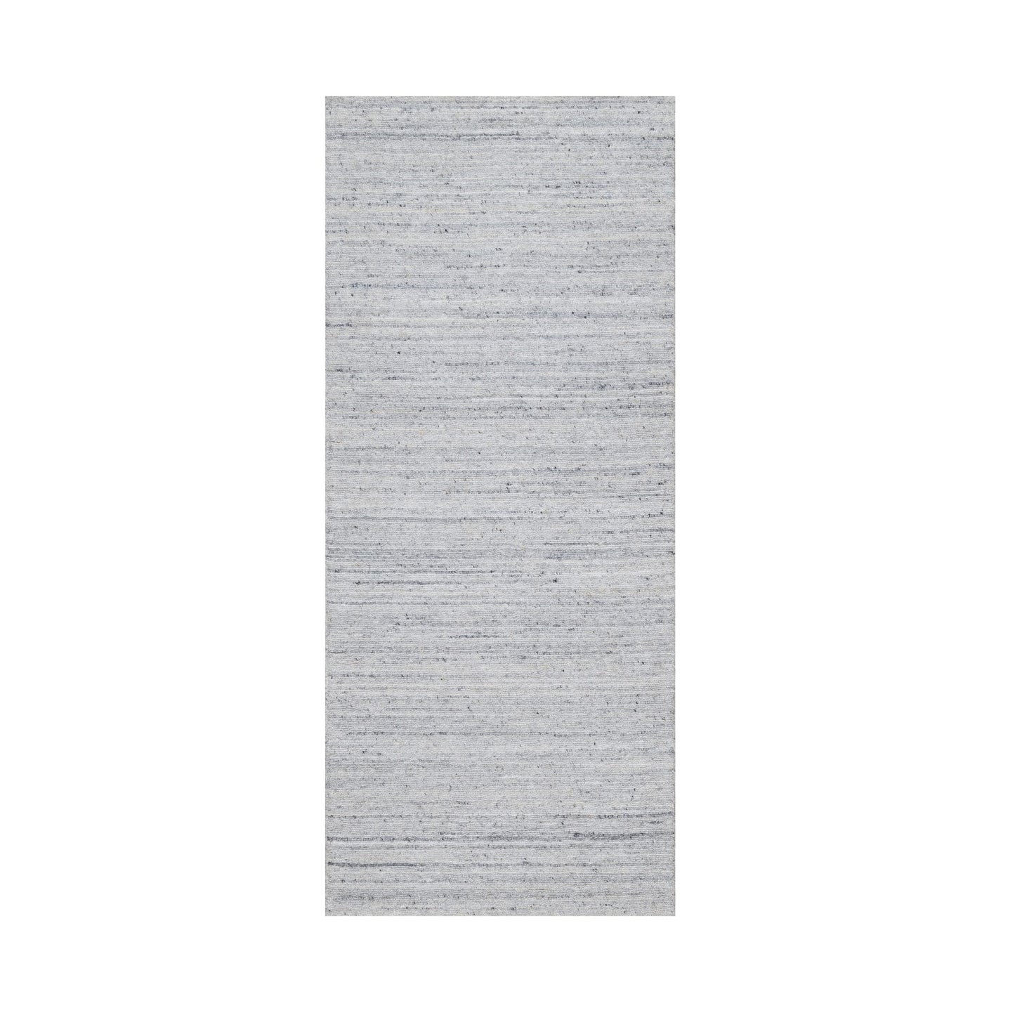 2'6"X6' White Plain Modern Striae Design Hand Loomed Pure Wool Runner Rug