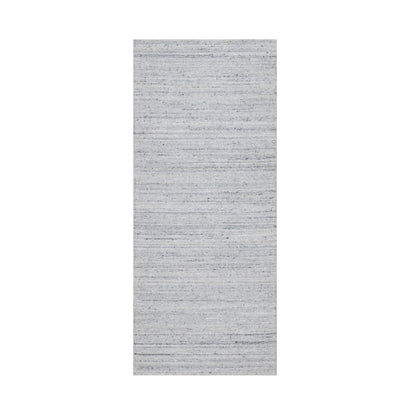 2'6"X6' White Plain Modern Striae Design Hand Loomed Pure Wool Runner Rug