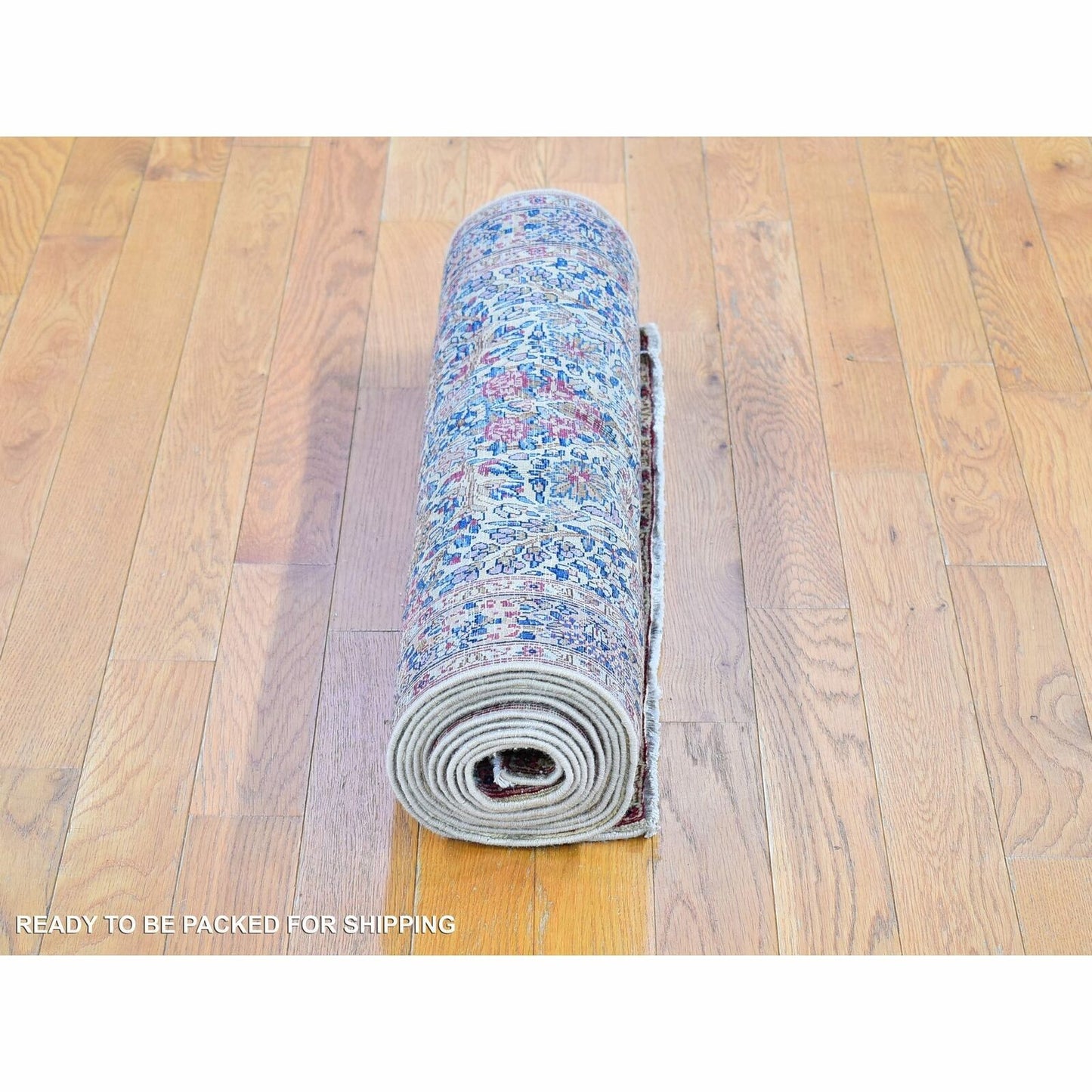 2'8"X11'6" Ivory Antique Farsian Karman Flower Design Wool Hand Made Rug