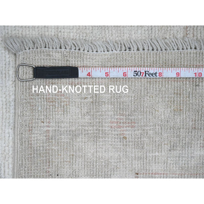 3'X9'7" Medium Gray Afghan Angora Oushak Hand Knotted All Wool Runner Rug