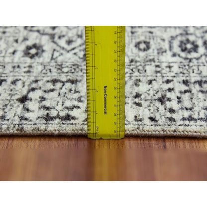 2'8"X10' White Mamluk Dynasty Design Undyed Wool Hand Knotted Runner Rug