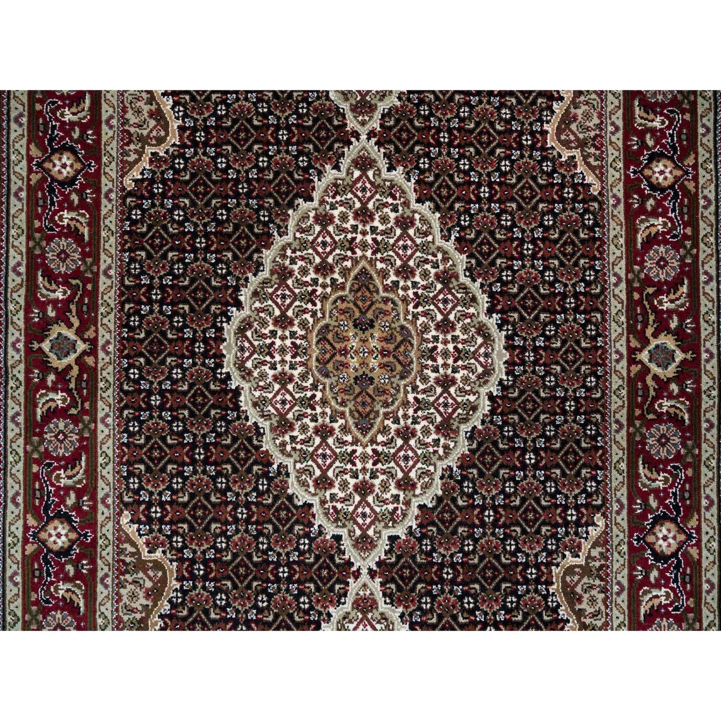 4'1"X6' Rich Black Tebraz Mahi Design 175 Kpsi Hand Knotted Wool Rug