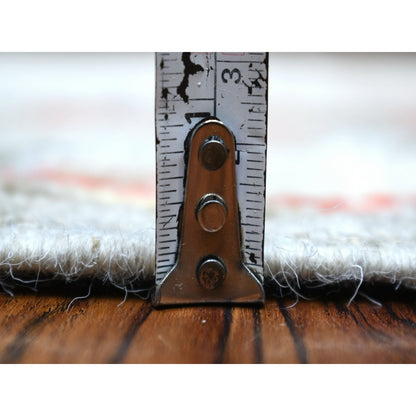 2'6"X97" Gray Angora Oushak Pop Of Colors Hand Knotted Wool Runner Rug