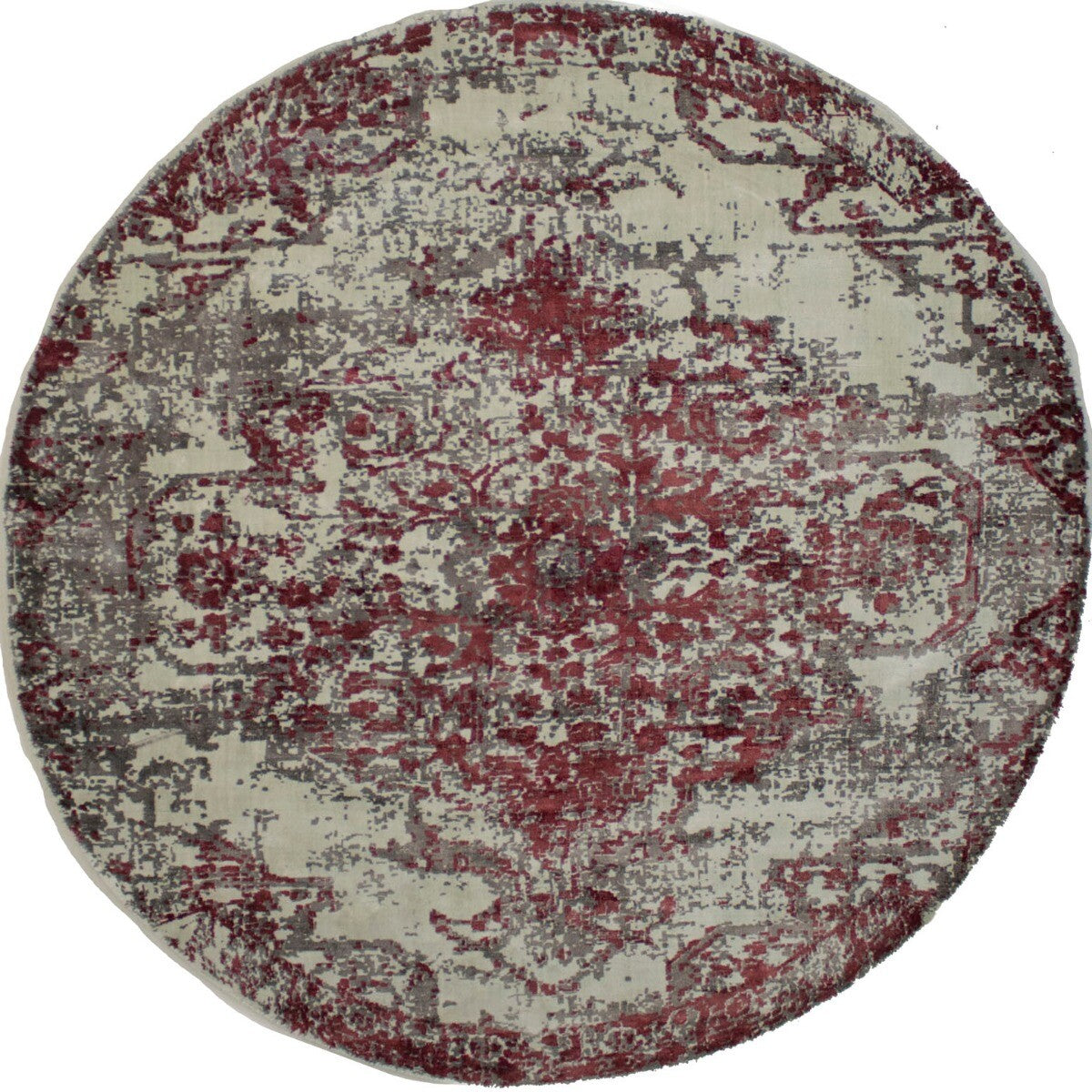 Hand-Loomed Modern Round Rug Distressed Floral