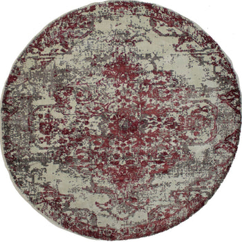 Hand-Loomed Modern Round Rug Distressed Floral