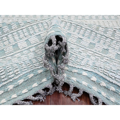 9'7"X14'3" Light Green Geometric Moroccan Weave Hand Knotted Wool Rug