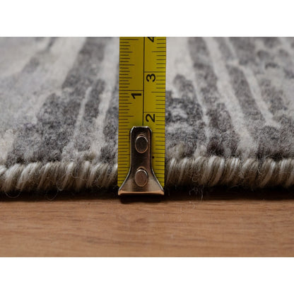 2'X3'1" Gray Modern Mat Rug Criss Cross Erased Design Hand Knotted Wool