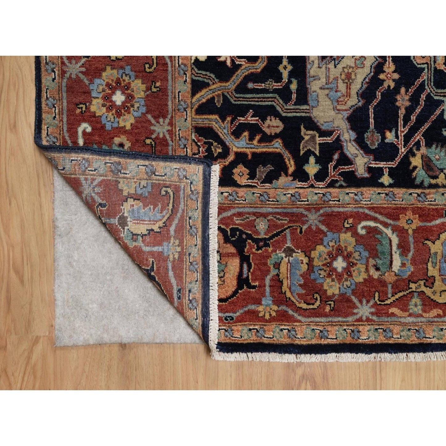 6'X9'3" Blue Antiqued Fine Heris Re-Creation Rug Hand Knotted Soft Wool