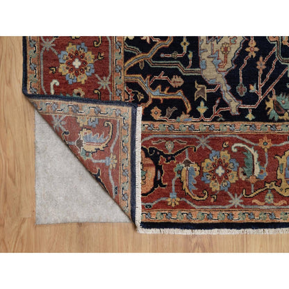 6'X9'3" Blue Antiqued Fine Heris Re-Creation Rug Hand Knotted Soft Wool