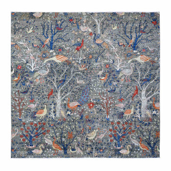 10'X10' Shark Gray Afghan Peshawar Wool Hand Knotted Square Oriental Rug