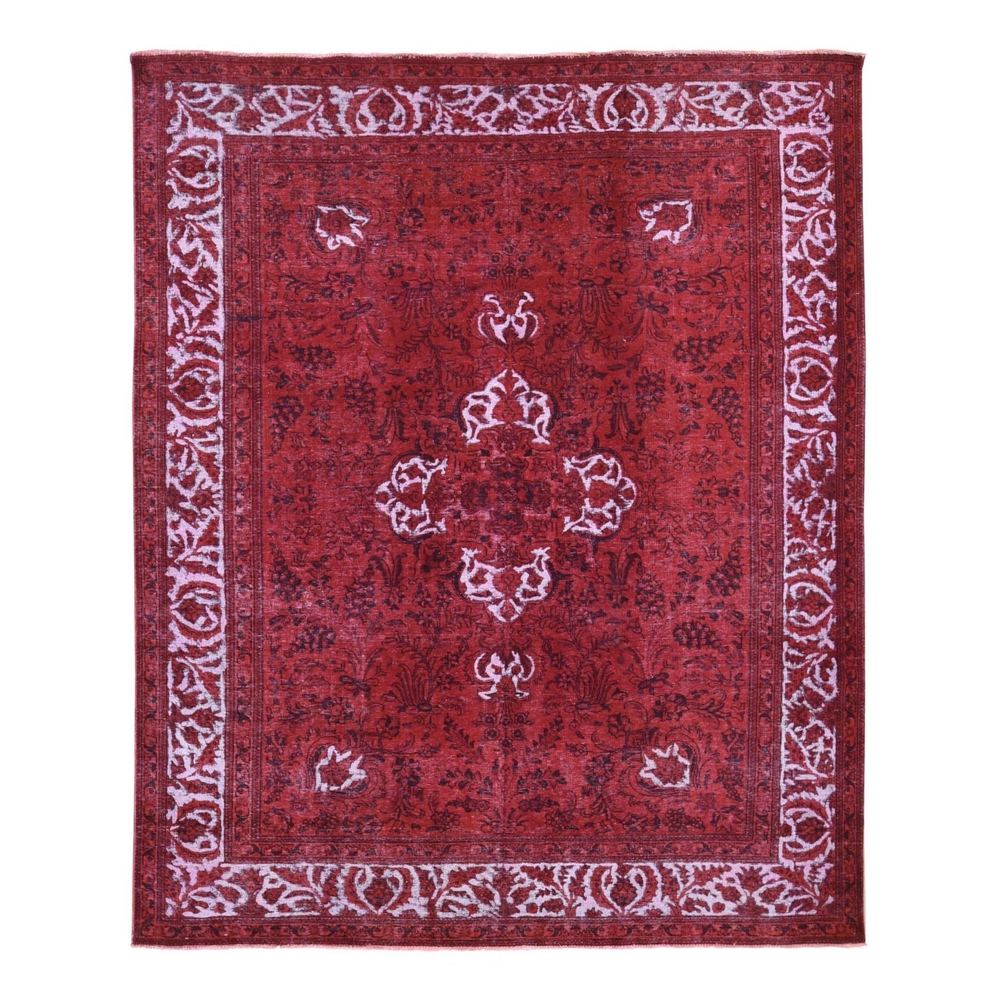 8'7"X10'8" Red Overdyed Pure Wool Zoroastrian Tebraz Hand Knotted Rug
