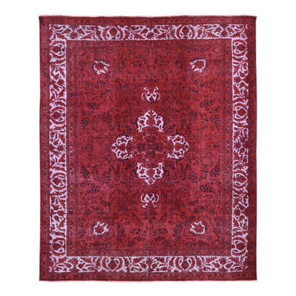 8'7"X10'8" Red Overdyed Pure Wool Zoroastrian Tebraz Hand Knotted Rug