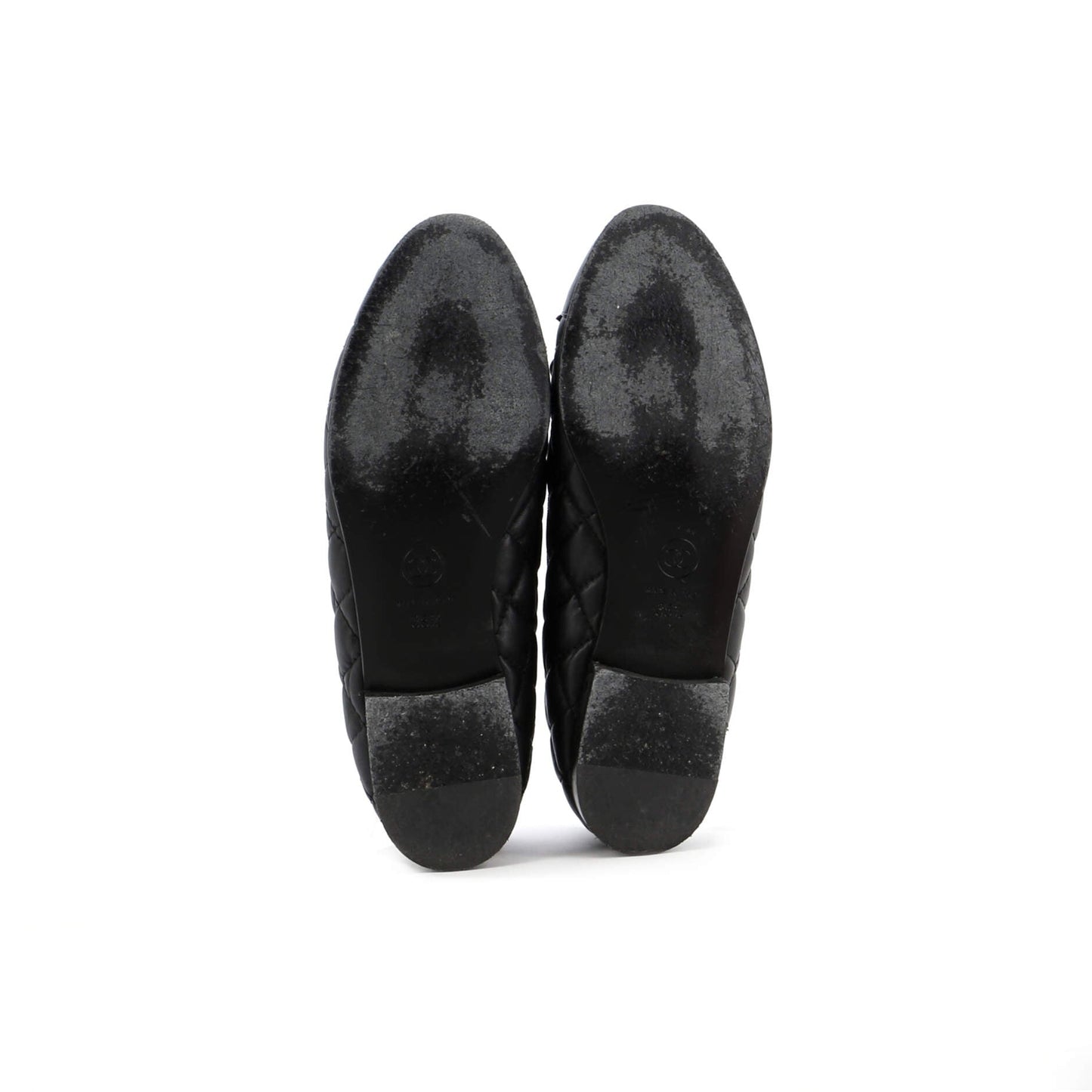 Chanel Women'S Cc Cap Toe Bow Ballerina Flats Quilted Leather