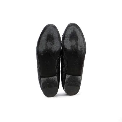 Chanel Women'S Cc Cap Toe Bow Ballerina Flats Quilted Leather