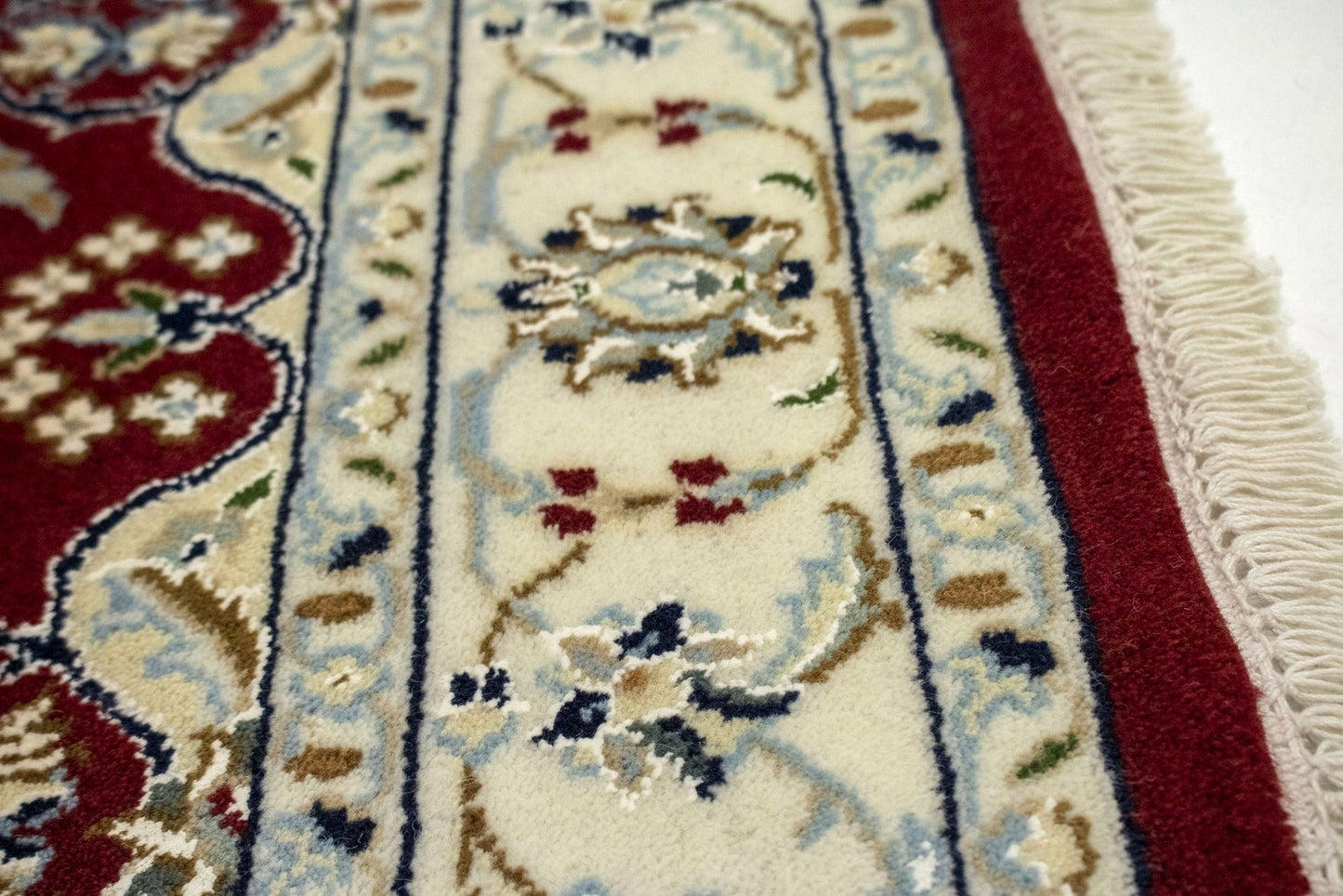 Carpet Hand-Knotted Indo-Nain Square Rug 4X4 Classic Floral Design Oriental