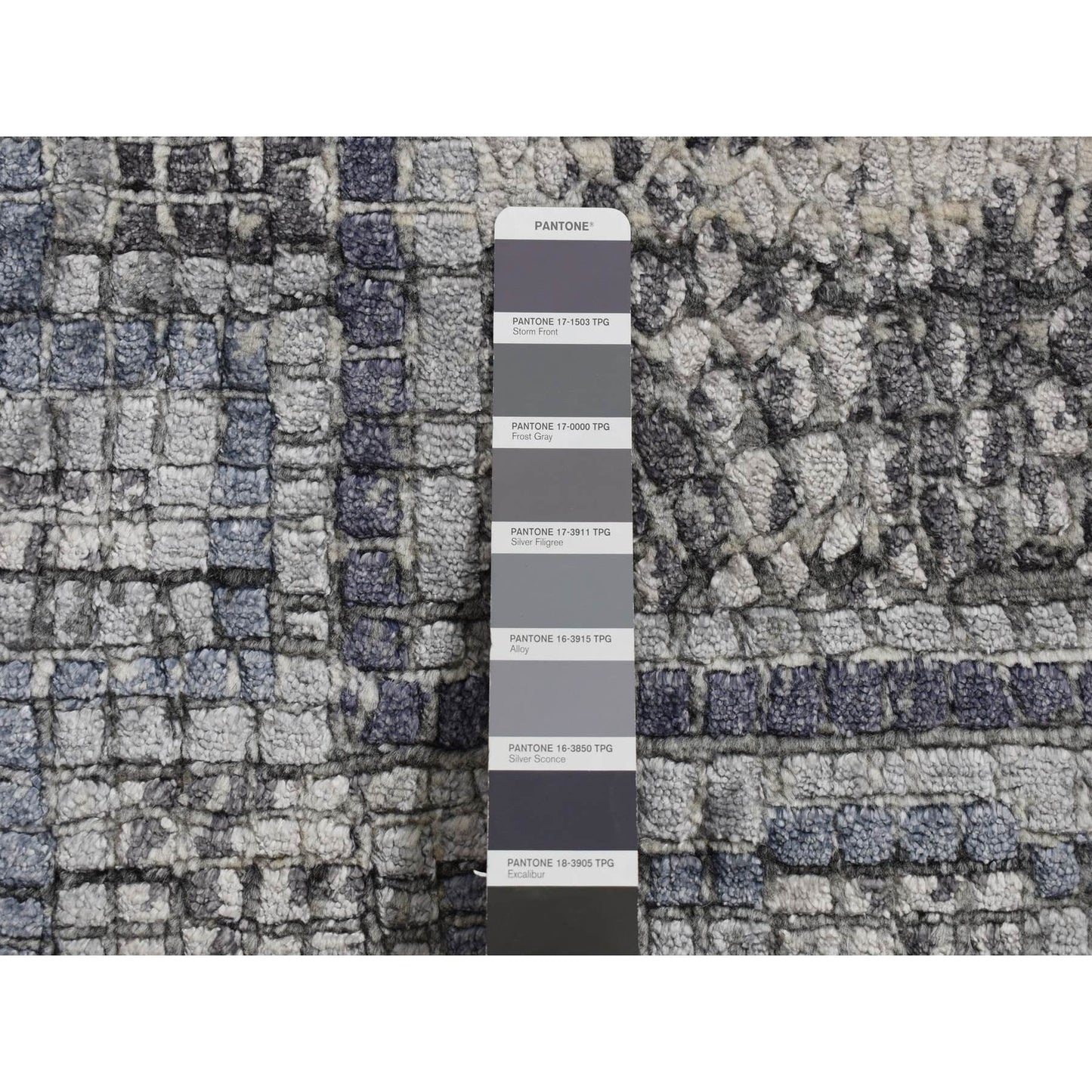 2'3"X3'2" Gray Silken Roman Mosaic Design Hand Knotted Sample Rug