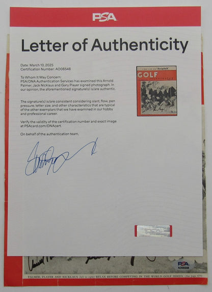 Palmer/Nicklaus/Player Signed 9/20/62 Golf