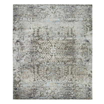 8'3"X10' Gray Hand Knotted Transitional Design Wool And Silk Rug