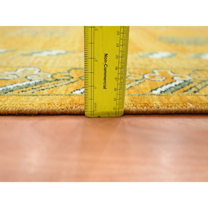 9'X12'4" Golden Yellow Khotan Design Hand Knotted 100% Wool Oriental Rug