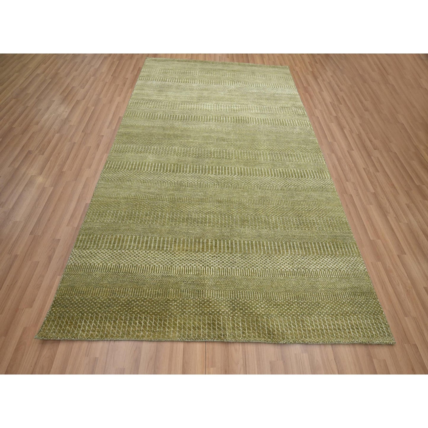6'X8'9" Shades Of Brown Modern Grass Design Hand Knotted Wool & Silk Rug