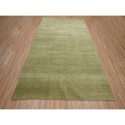 6'X8'9" Shades Of Brown Modern Grass Design Hand Knotted Wool & Silk Rug
