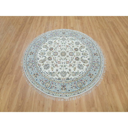 6'1"X6'1" White 100% Wool Hand Knotted Nain Design 250 Kpsi Round Rug
