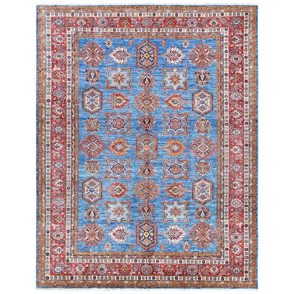 9'2"X11'10" Denim Blue Caucasian Design Super Kazak Wool Hand Knotted Rug